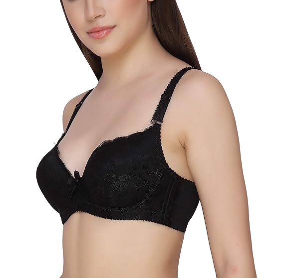 GLAMORAS Women’s Lace Bra – Cotton Spandex, Padded with Underwire, Elegant Floral Design